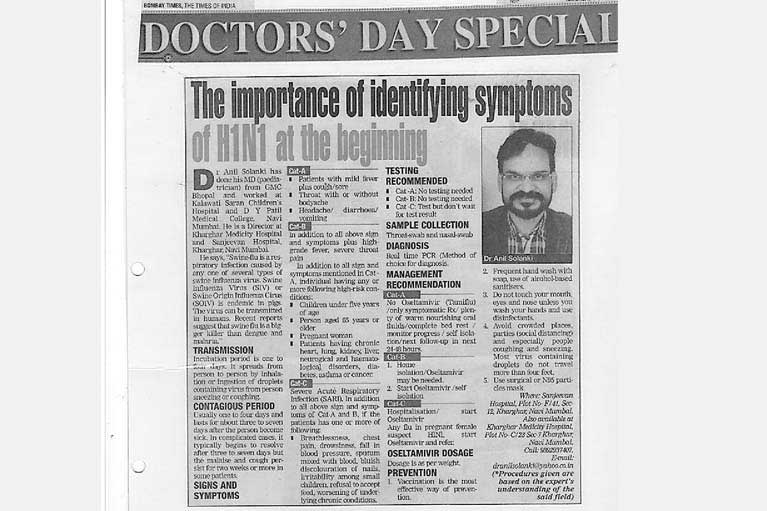 dr anil solanki view on early H1N1 symptoms featured in bombay times newspaper